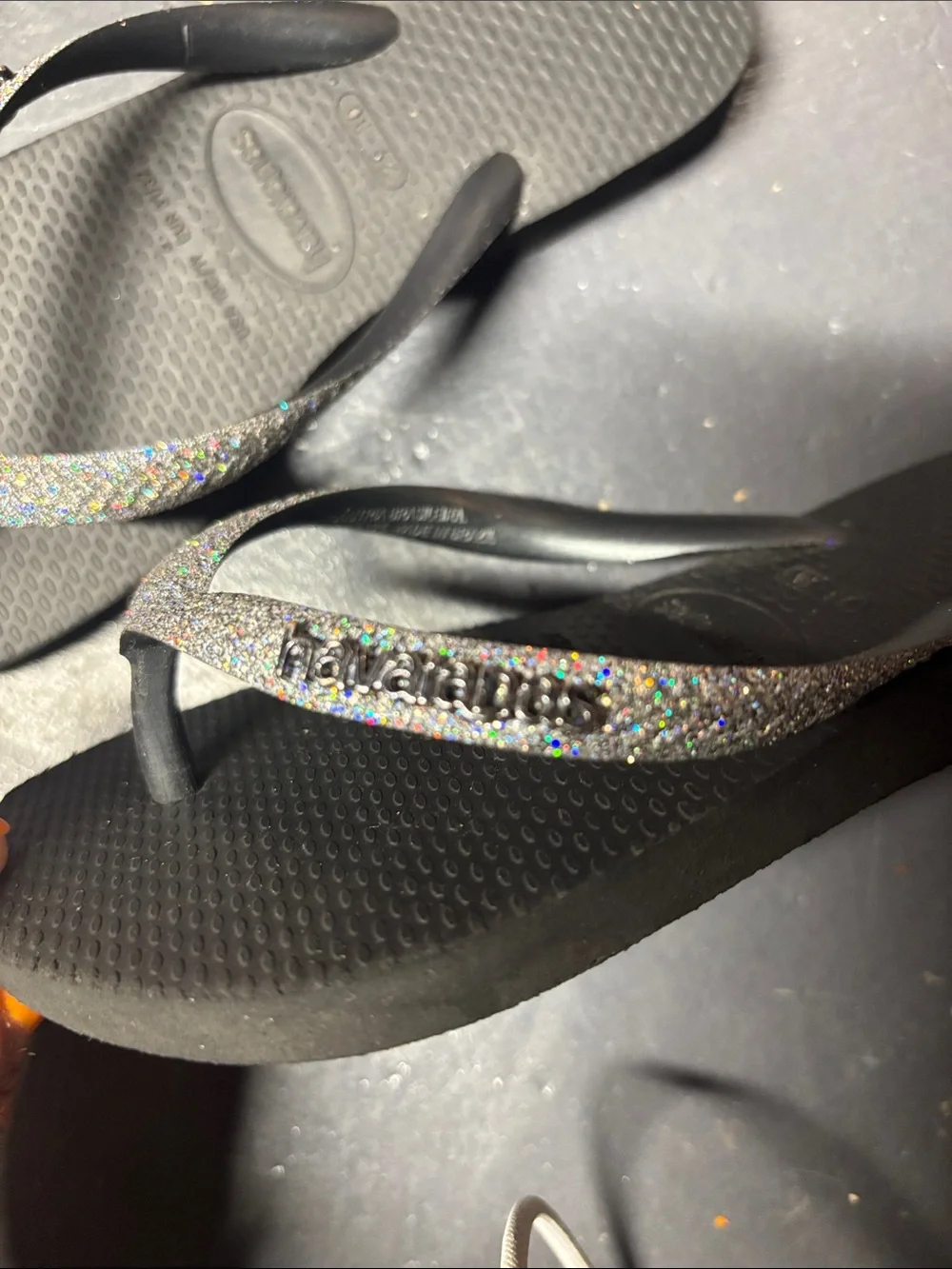 Havaianas Black Flip Flops with Sparkle Straps